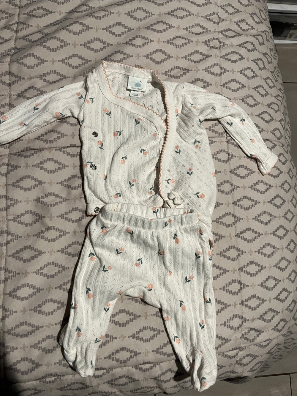 cloud island White Baby Bodysuit with Peach Trim